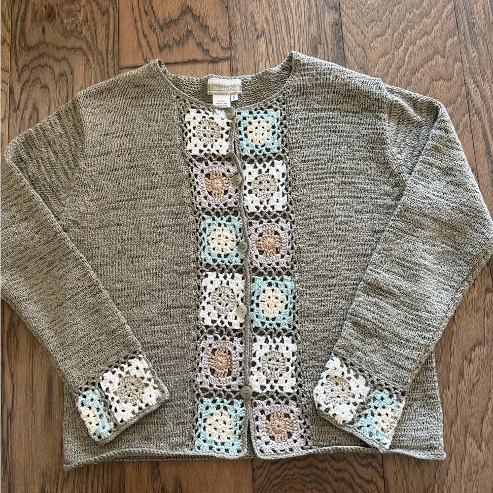 Coldwater Creek Granny Square Crochet Cardigan Sweater Size Small